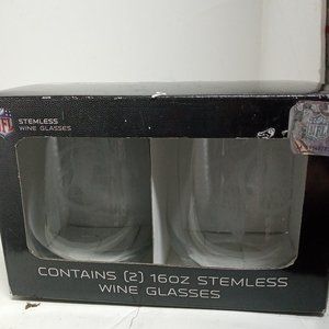 Stemless Wine Glasses- NFL- Washington- OLD LOGO- 16 Oz Glasses- New in Box